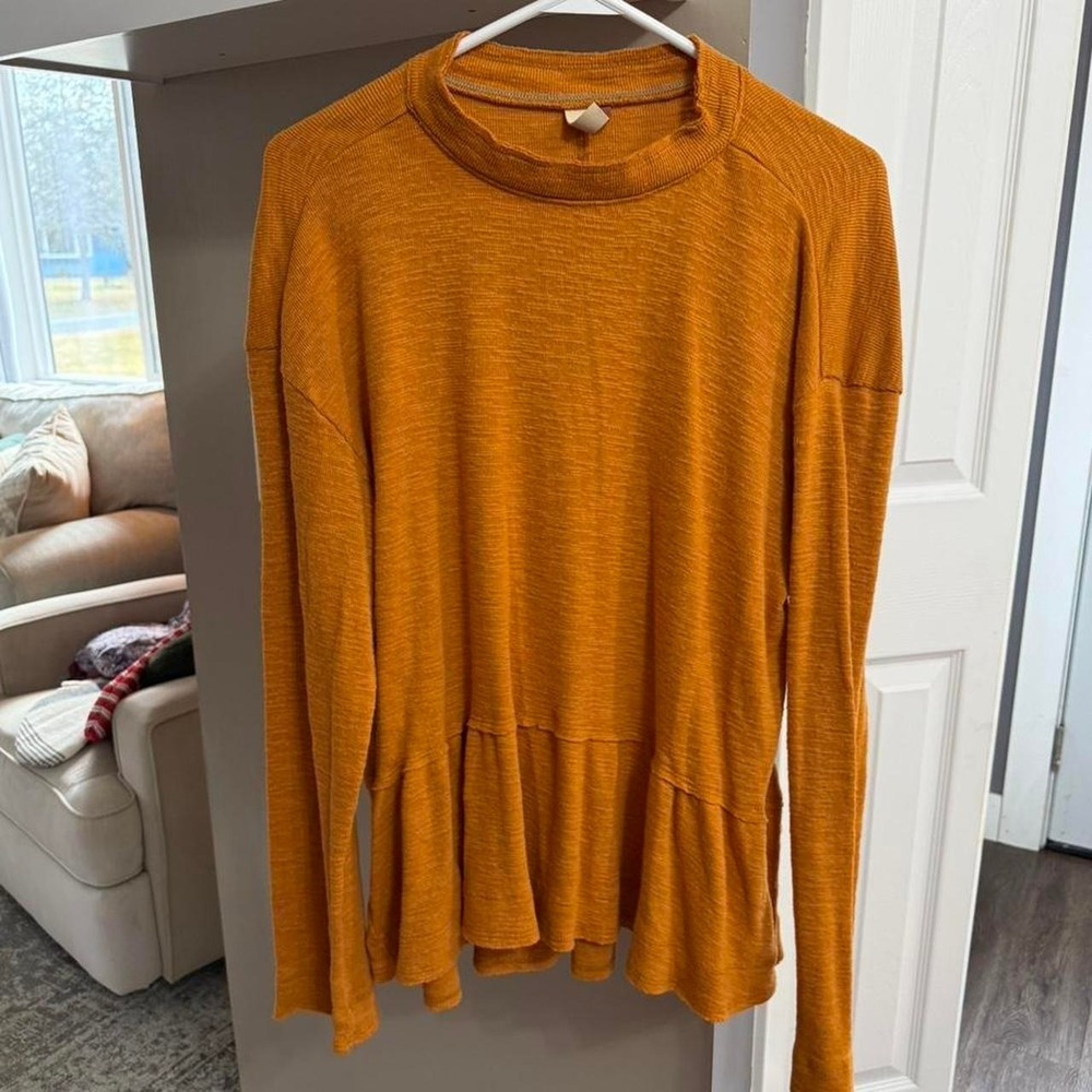 Anthropologie Pilcro orange peplum textured top‎ Size XL